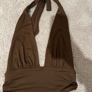 SHEIN Brown Halter Crop Top